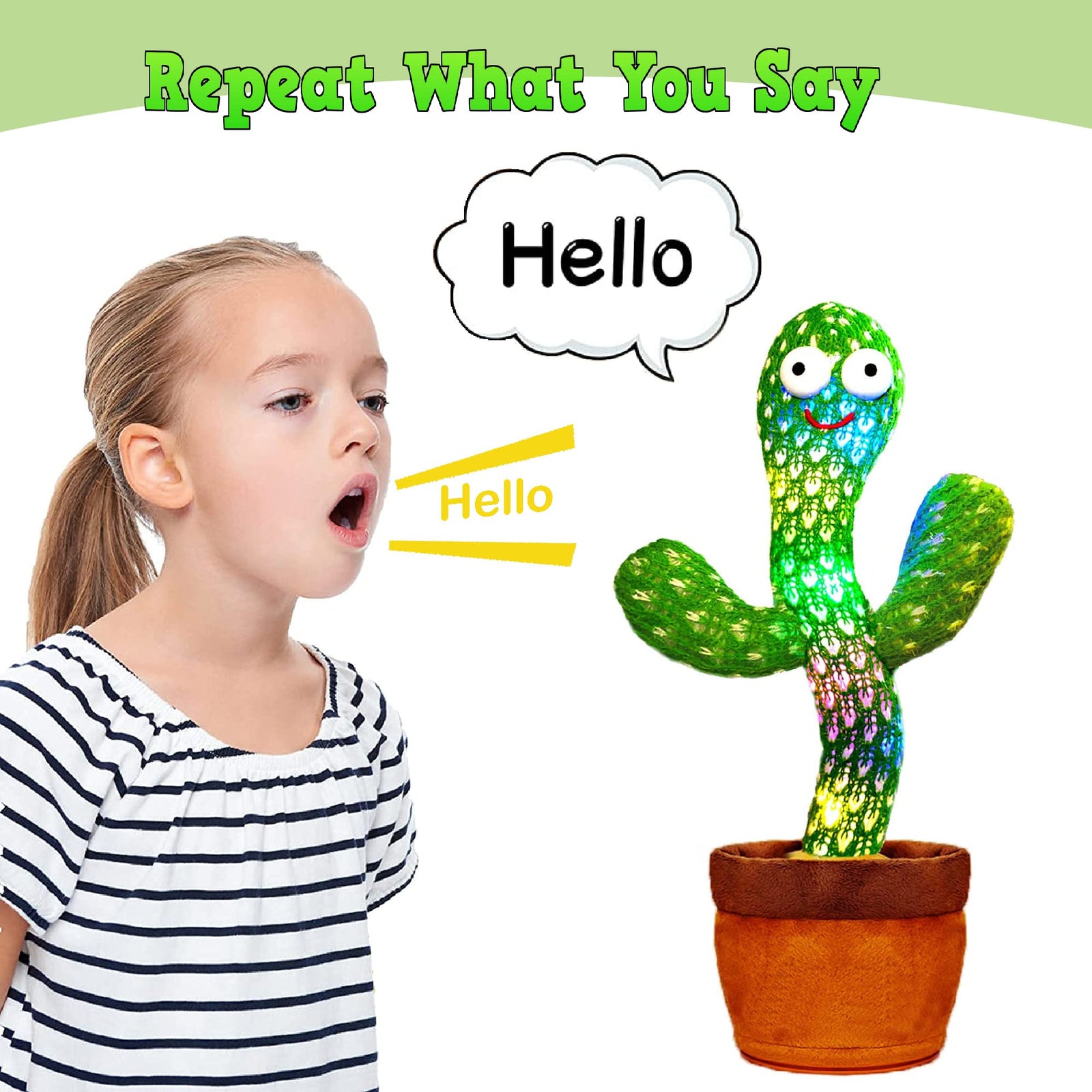 M MITLINK Dancing Cactus Repeats What You Say,Electronic Plush Toy with Lighting,Singing Cactus Recording and Repeat Your Words for Education Toys,Singing Cactus Toy, Cactus Plush Toy (Green)