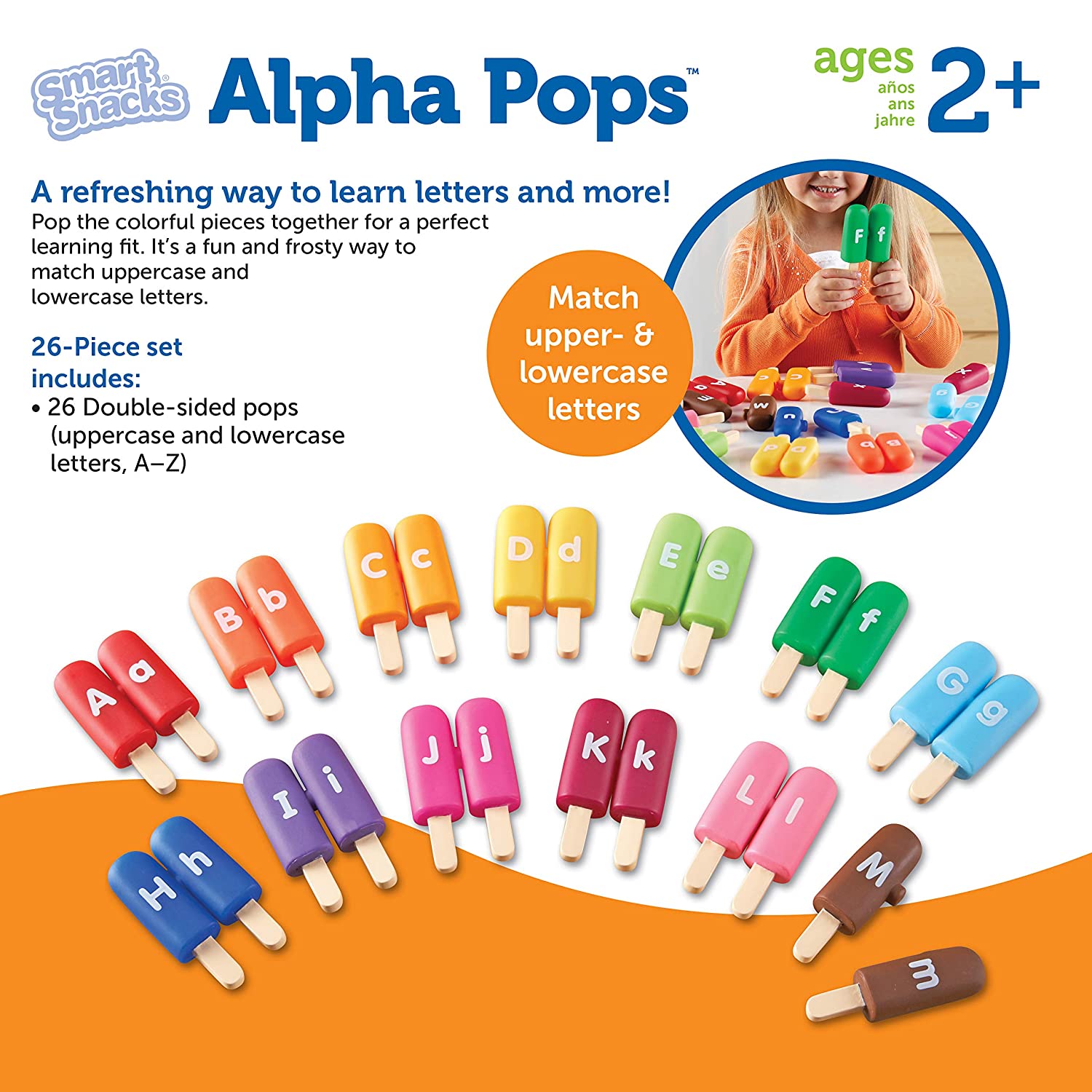 Learning Resources Smart Snacks Alpha Pops, Alphabet Learning & Fine Motor Skills Toy, Develops Letter Recognition, ABC for Kids, 26 Double Sided Pieces, Ages 2+