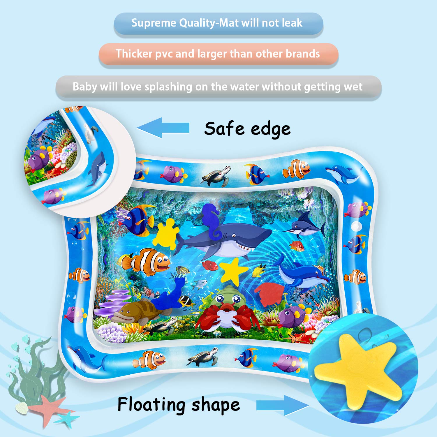 CUKU Tummy time Water Play mat Baby & Toddlers is The Perfect Fun time Play Inflatable Water mat,Activity Center Your Baby's Stimulation Growth