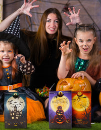 Halloween Goodie Bags, 50PCS Paper Treat Bags with Stickers, 10-Styles Halloween Candy Bags, Halloween Gift Bags for Kids, Trick or Treat Bags for Candies, Snacks
