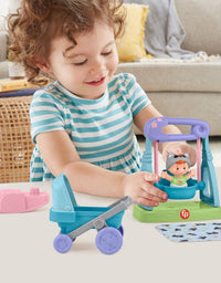 Fisher-Price Little People Swing & Stroll Babies Play Set with Figure and Pretend Outdoor Toys for Toddlers and Preschool Kids
