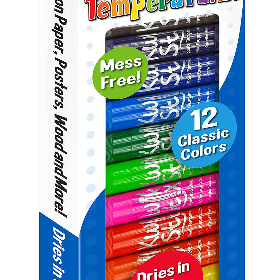 The Pencil Grip Kwik Stix Paint Pens, Solid Tempera Paint Pens, Super Quick Drying, 12 Count - TPG-602