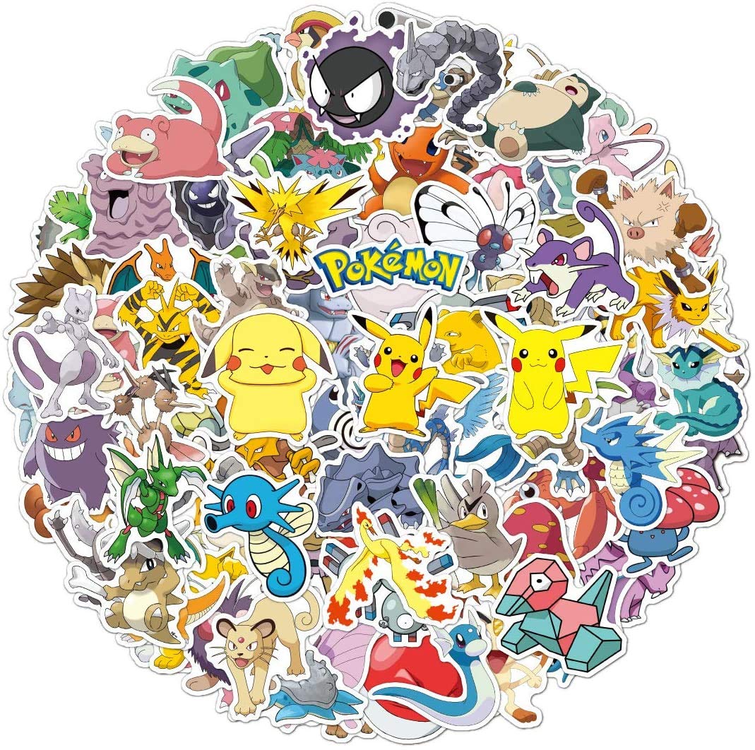 Pokemon Stickers 100pcs Pikachu Cool Stickers for Hydroflask Water Bottles, Pokemon Sticker for Kids,Adults
