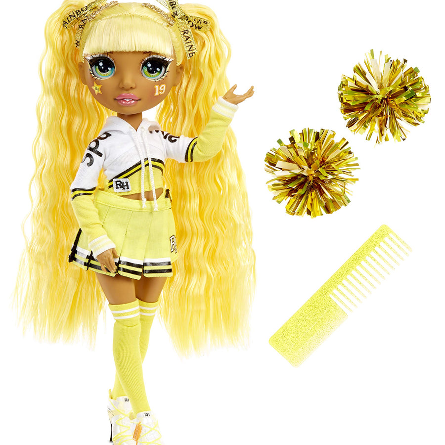 Rainbow High Cheer Sunny Madison – Yellow Cheerleader Fashion Doll with Pom Poms and Doll Accessories, Great Gift for Kids 6-12 Years Old
