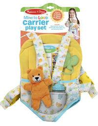 Melissa & Doug Mine to Love Carrier Play Set for Baby Dolls with Toy Bear, Bottle, Rattle, Activity Card
