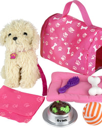 Click N' PLAY 9 piece Doll Puppy Set and Accessories. Perfect For 18 inch American Girl Dolls

