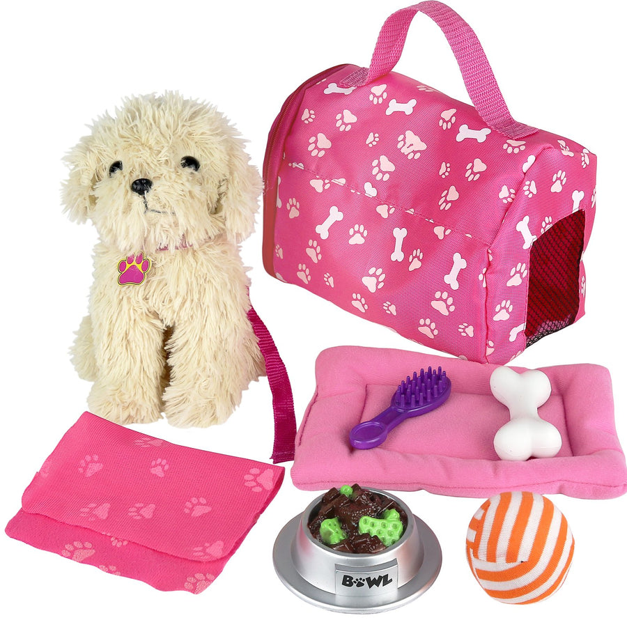 Click N' PLAY 9 piece Doll Puppy Set and Accessories. Perfect For 18 inch American Girl Dolls
