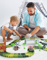 Dinosaur Toys,Create A Dinosaur World Road Race,Flexible Track Playset and 2 pcs Cool Dinosaur car for 3 4 5 6 Year & Up Old boy Girls Best Gift
