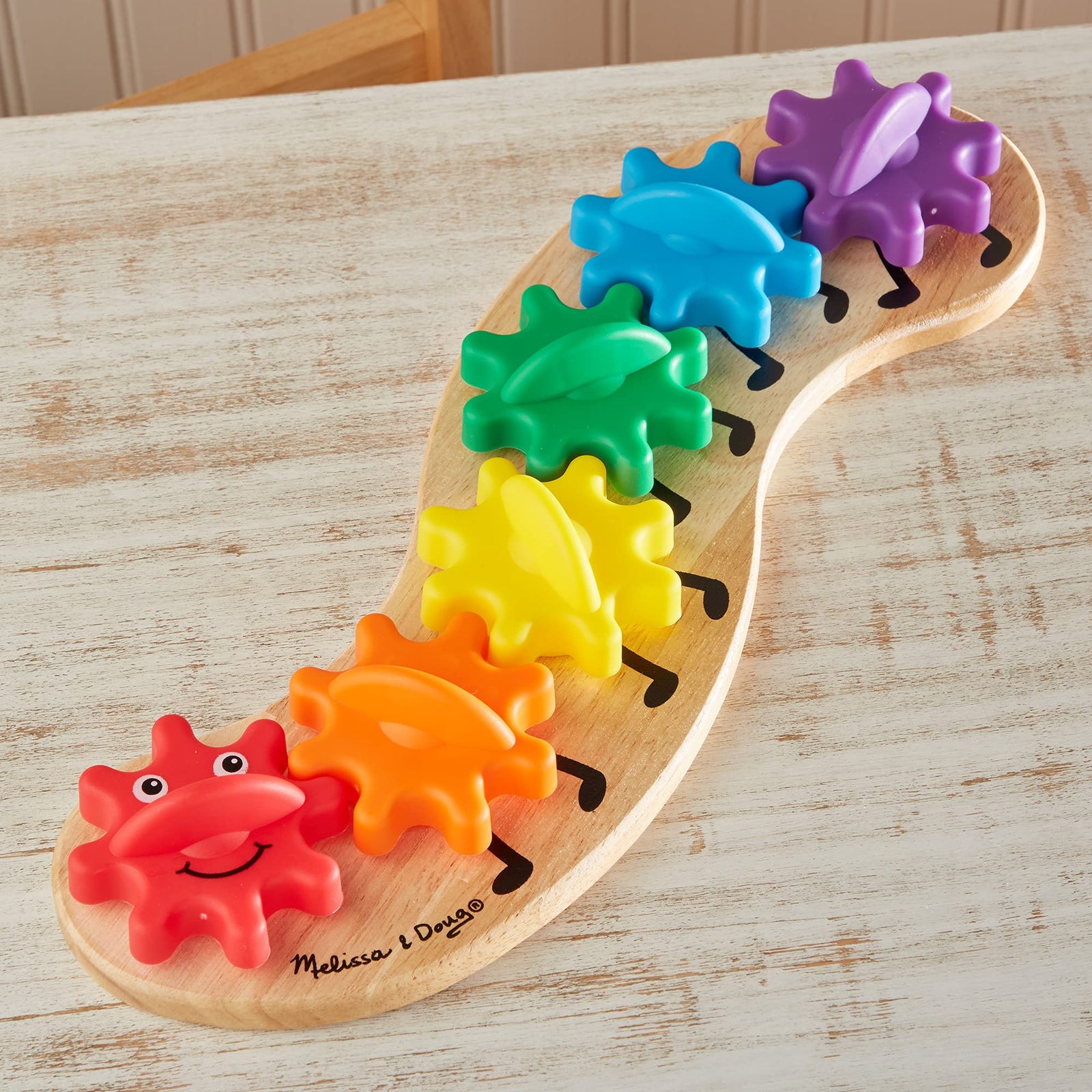 Melissa & Doug Rainbow Caterpillar Gear Toy With 6 Interchangeable Gears