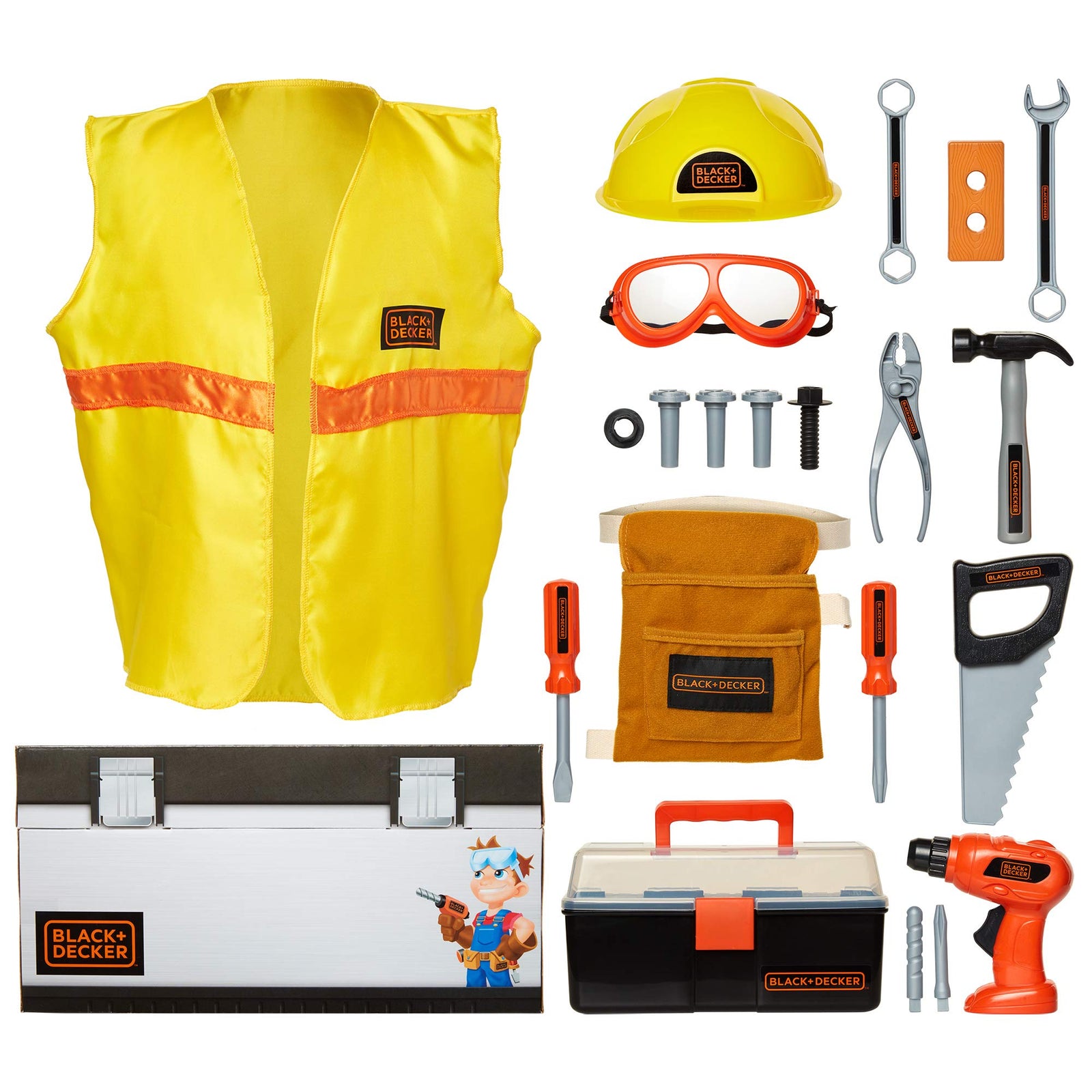 BLACK+DECKER Kids Tool Set Pretend Play Trunk with Tool Box, Construction Vest & Hard Hat – 22 Piece Set [Amazon Exclusive]