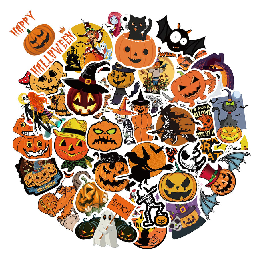 HTO Halloween Stickers for Kids, 100 Pack Cute Vinyl Water Bottles Laptop Scrapbook Pumpkin Stickers, Halloween Decorations Stickers for Kids Teens Adults