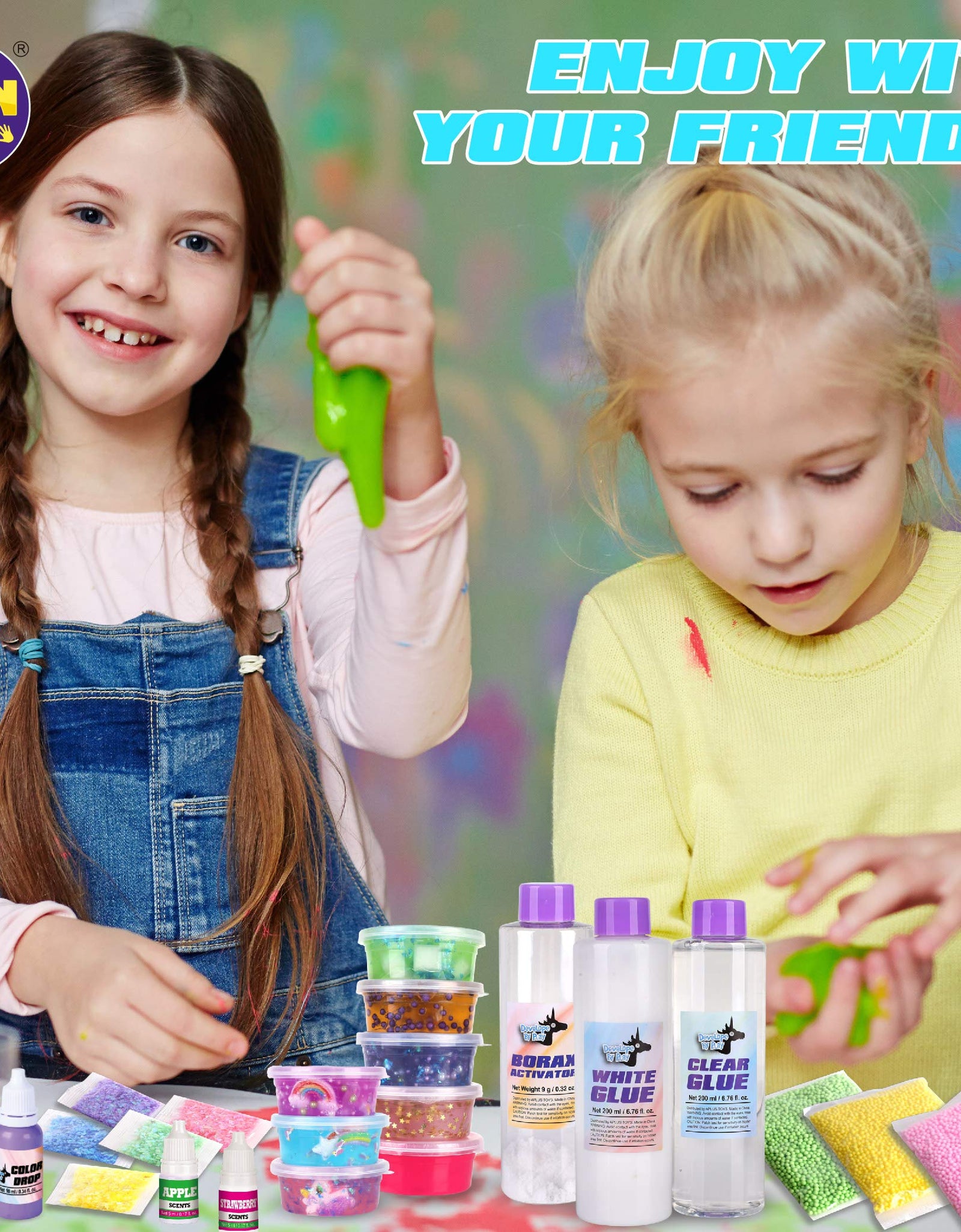 Unicorn Slime Kit for Girls, FunKidz Slime Making Kit Squish Stress Relief Toy Fluffy Cloud Foam Butter Glitter Slime with Unicorn Charms Accessories Supplies for Kids