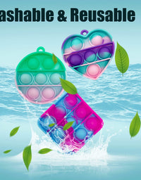 Qabfwe 15 Pcs Mini Push Pop Bubble Fidget Toy, Simple Silicone Fidget Toy, Keychain Bubble Pop Desk Toy, Stress Relief Toys Suitable for r Kids Adults（Square + Round + Heart）
