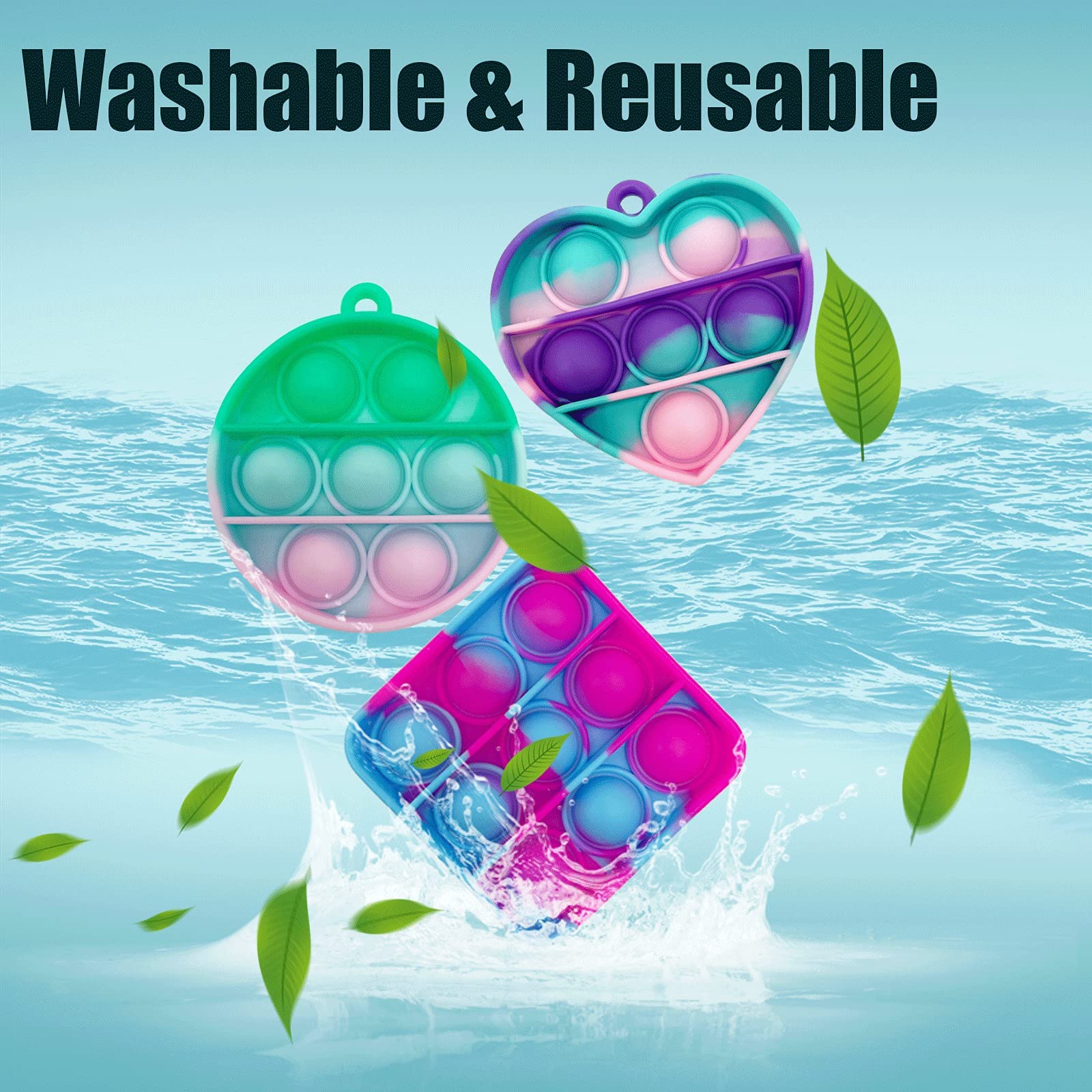 Qabfwe 15 Pcs Mini Push Pop Bubble Fidget Toy, Simple Silicone Fidget Toy, Keychain Bubble Pop Desk Toy, Stress Relief Toys Suitable for r Kids Adults（Square + Round + Heart）