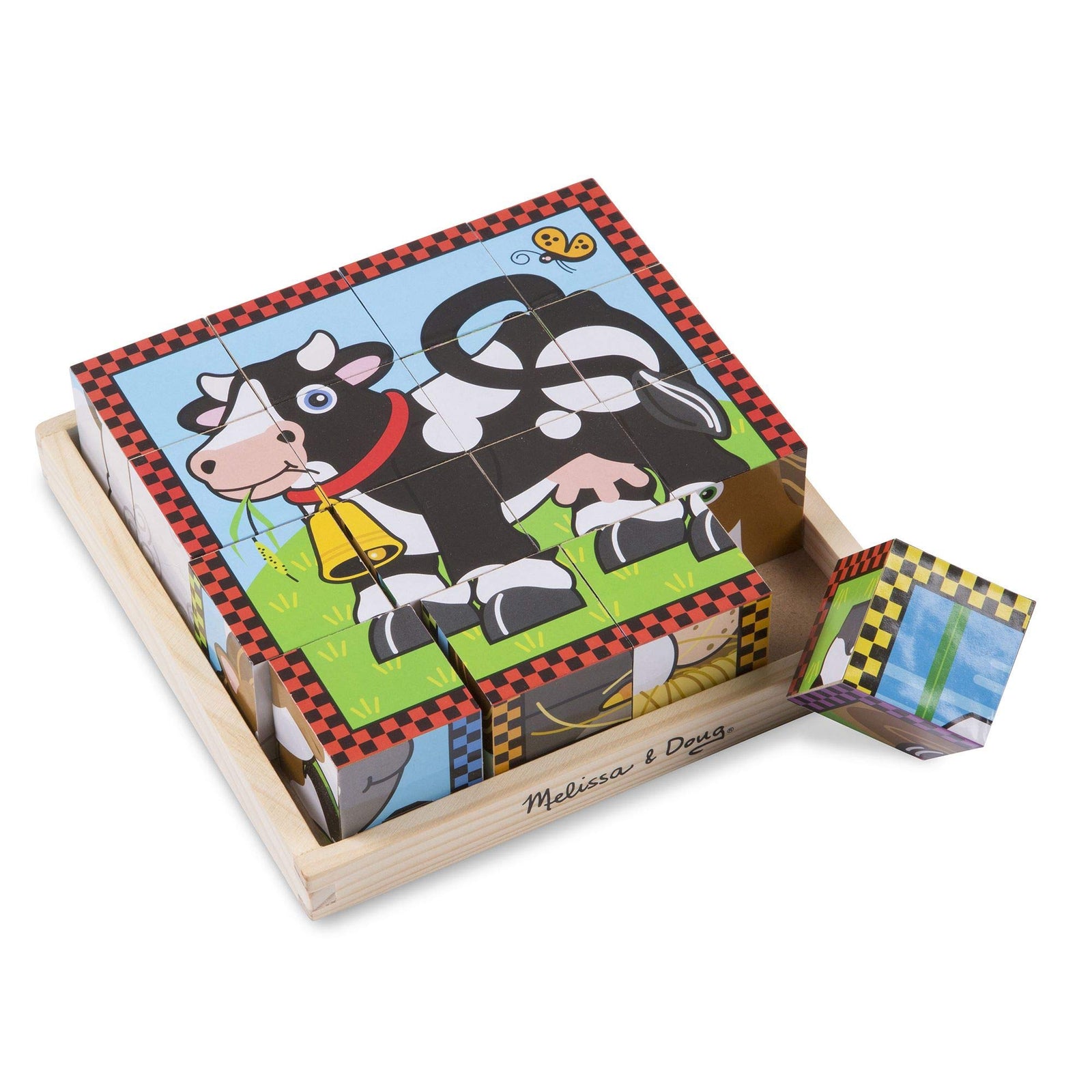 Melissa & Doug Farm Wooden Cube Puzzle With Storage Tray - 6 Puzzles in 1 (16 pcs)