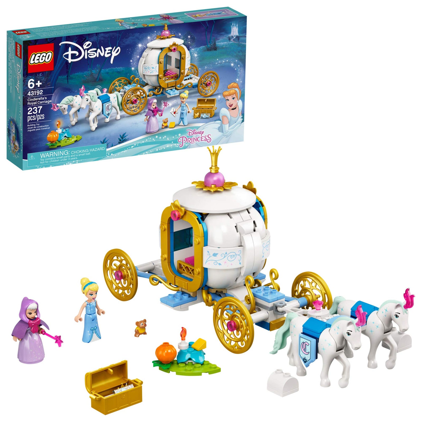 LEGO Disney Cinderella’s Royal Carriage 43192; Creative Building Kit That Makes a Great Gift, New 2021 (237 Pieces)