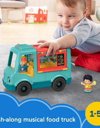 Fisher-Price Little People Serve It Up Food Truck, Push-Along Musical Toy Vehicle with Figures for Toddlers and Preschool Kids Ages 1-5 Years
