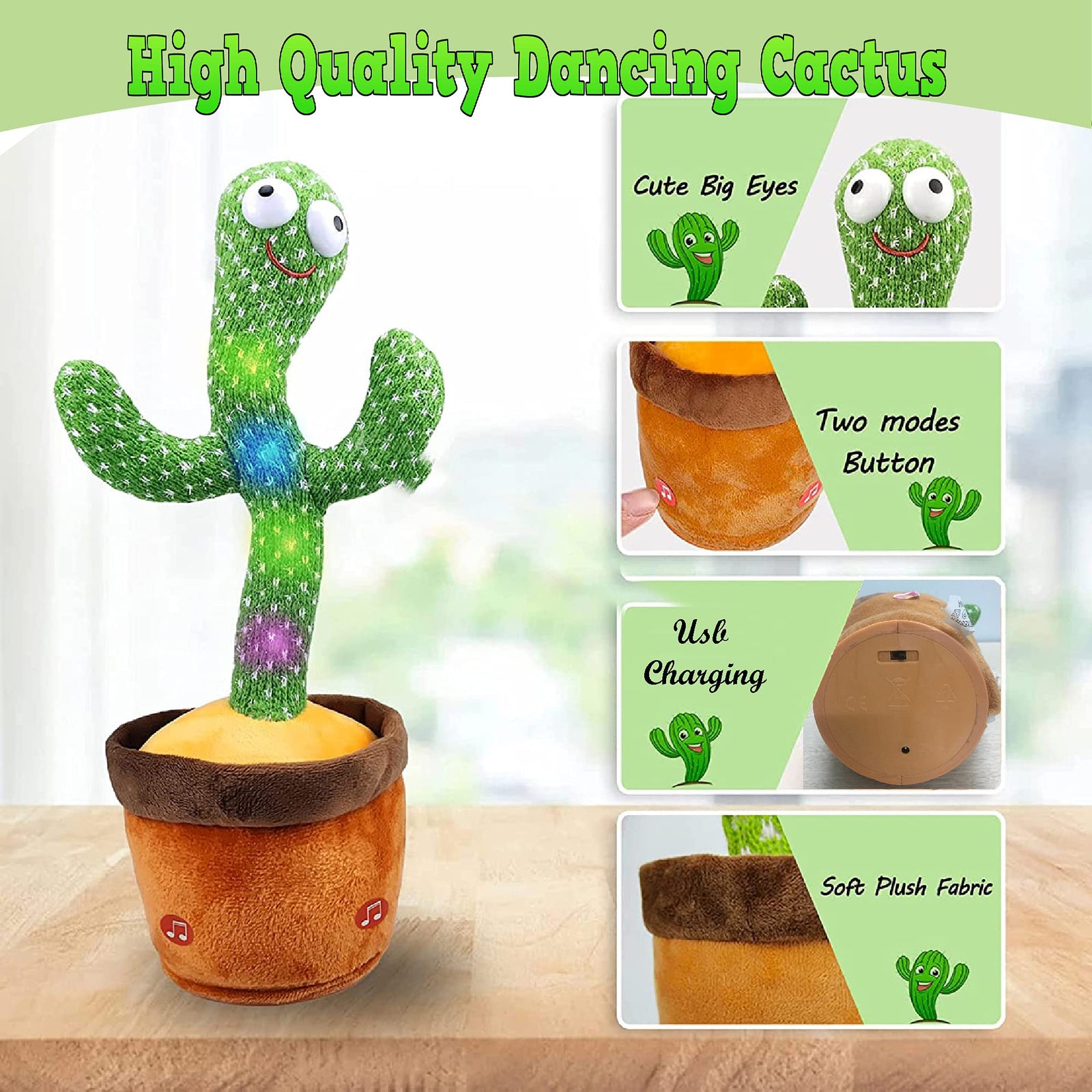 M MITLINK Dancing Cactus Repeats What You Say,Electronic Plush Toy with Lighting,Singing Cactus Recording and Repeat Your Words for Education Toys,Singing Cactus Toy, Cactus Plush Toy (Green)