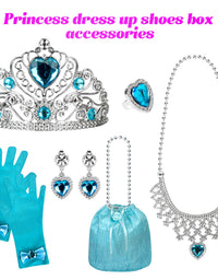 Princess Dress Up Shoes Set Girls Role Play Shoes Pretend Jewelry Toys Set Gift Set 4 Pairs of Shoes Kit Collection of Tiara Crown Earrings Necklace Rings Handbag Gloves for Girls Aged 3-6 Years Old
