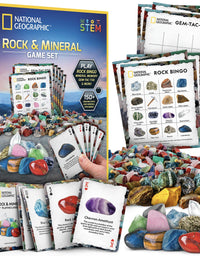 NATIONAL GEOGRAPHIC Rock Bingo Game -Play Rock Bingo, Mineral Memory, Gemstone Trivia, & Your Favorite Card Games, Collection Includes Over 150 Rocks and Minerals, Great Educational STEM Toys for Kids
