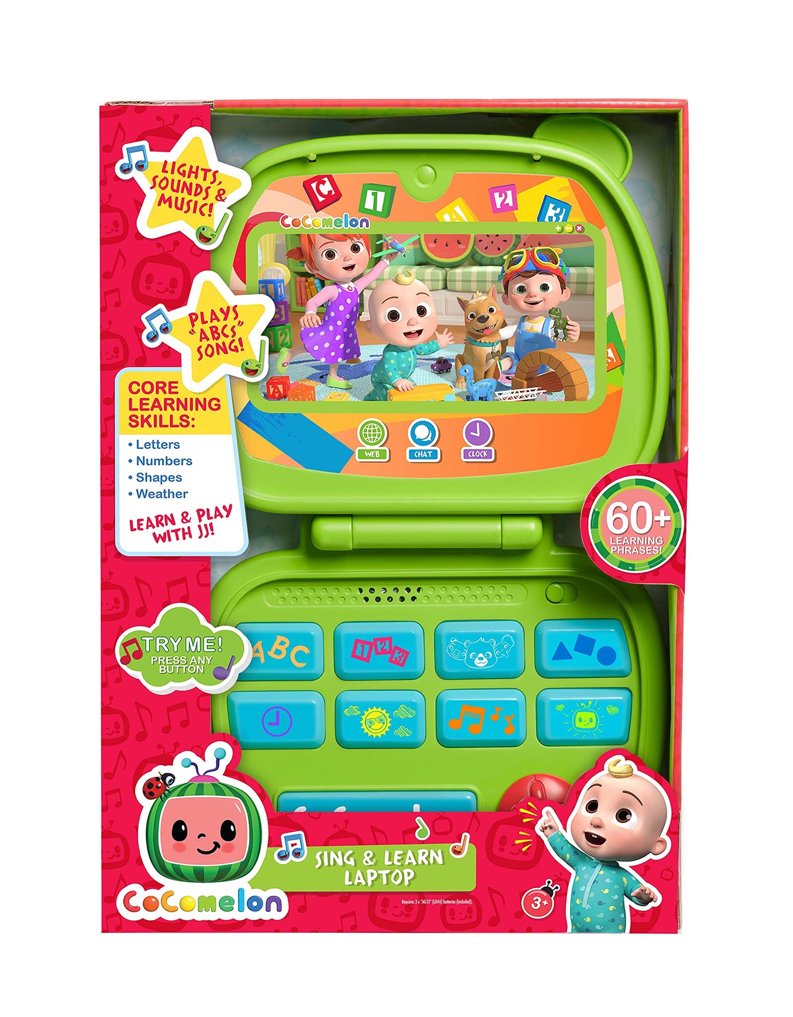 CoComelon Sing and Learn Laptop Toy for Kids, Lights, Sounds, and Music Encourages Letter, Number, Shape, and Animal Recognition, by Just Play