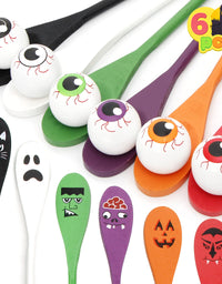 JOYIN Halloween Egg and Spoon Race Game - 6 Eggs and 6 Spoons - Made of the Finest Wood - Fun Game for Parties, Birthdays and Classroom Activities. Durable, Lightweight |Six Assorted Colors
