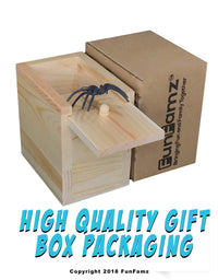 FunFamz The Original Spider Prank Box- Funny Wooden Box Toy Prank, Hilarious Christmas Money Gift Box Surprise Toy and Gag Gift Practical Joke Bromas Kit
