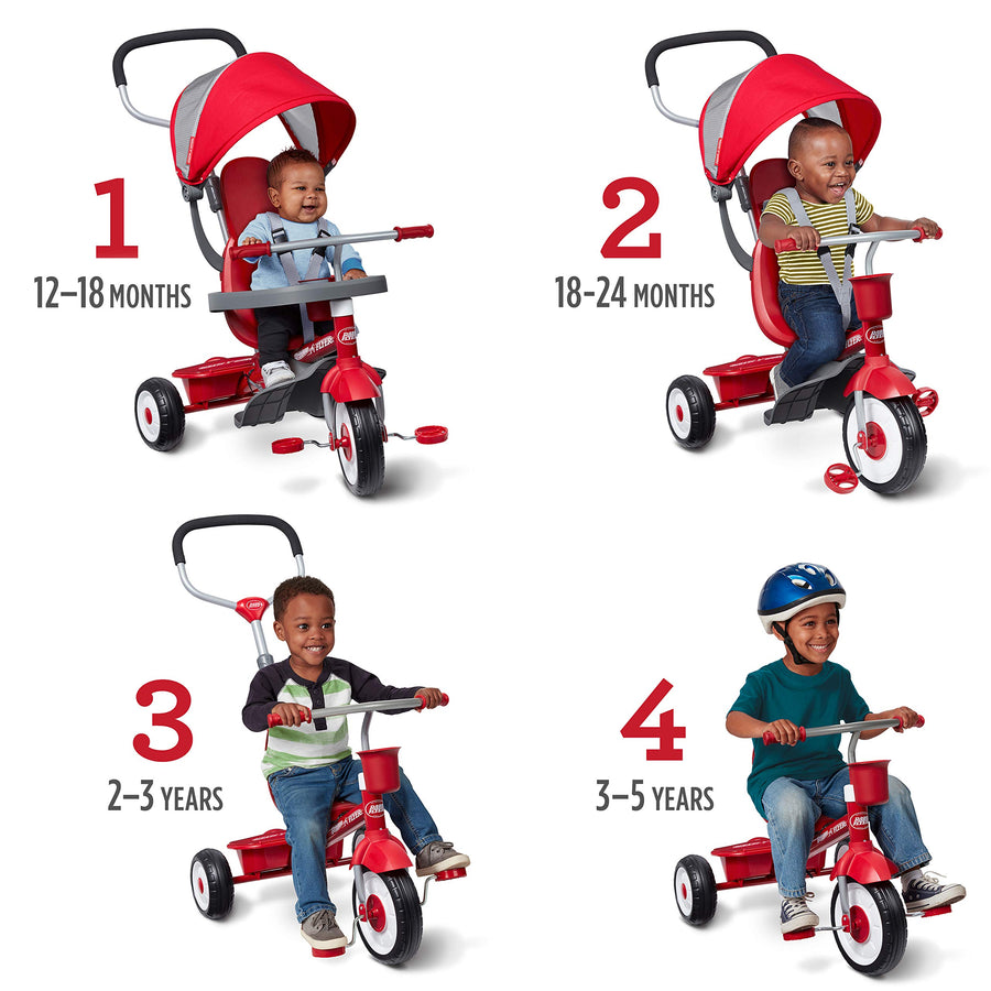 Radio Flyer 4-in-1 Stroll 'N Trike, Red Toddler Tricycle for Ages 1 Year -5 Years, 19.88" x 35.04" x 40.75"