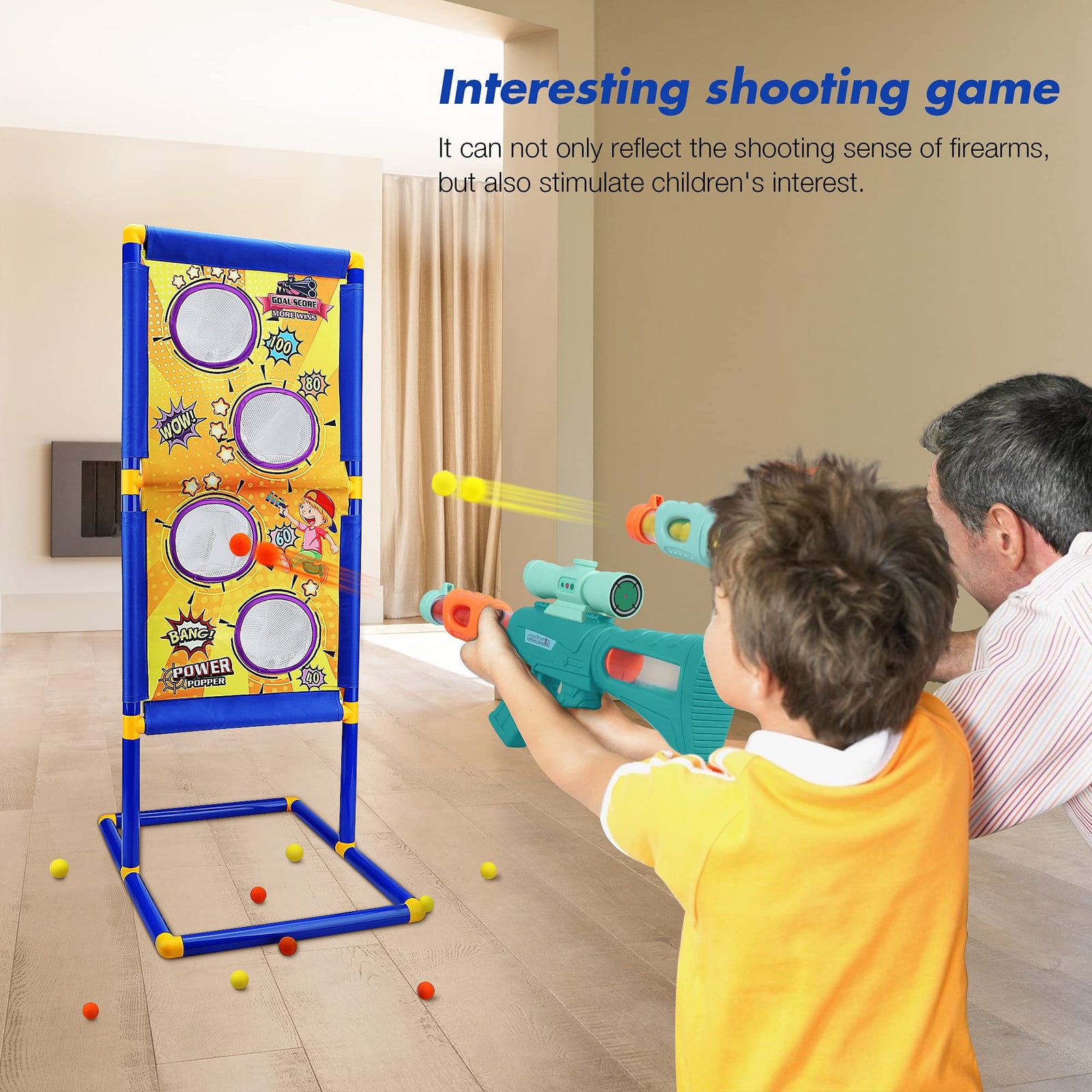 Shooting Game Toy for Boys - 2 Player Toy Foam Blaster Air Guns, 24 Foam Bullet Balls Popper & Standing Shooting Target, Birthday Gifts for Age 3 4 5 6 7 8 9 10-12 Years Old Kids, Girls