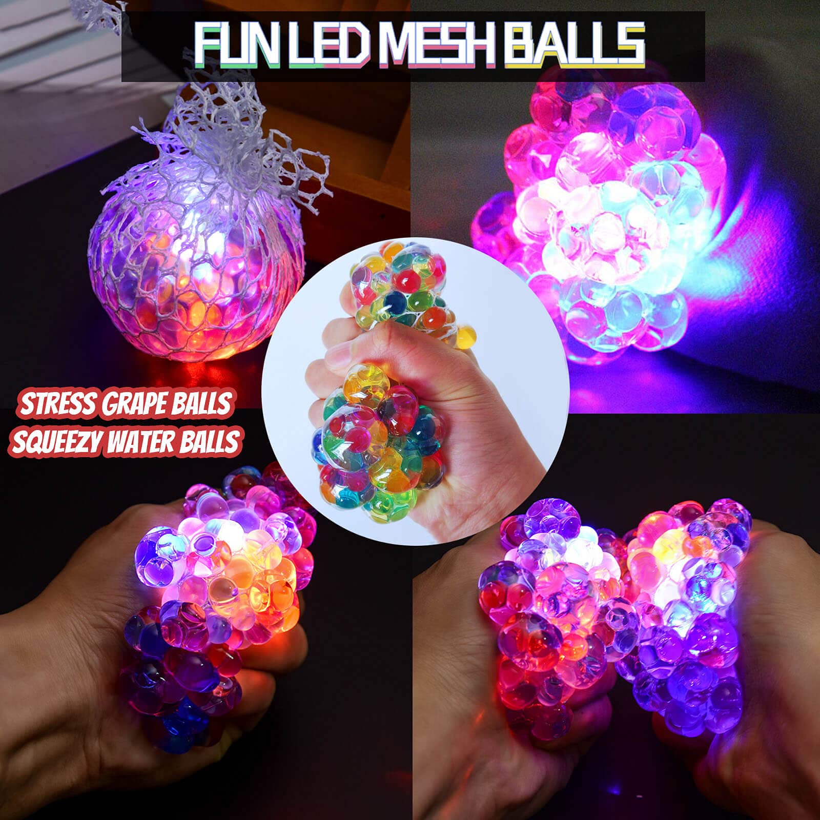 HIETIRA Squishy Stress Balls for Kids and Adults - 6 Balls Water Bead Stress Balls Needohball DNA Balls Sensory Ball Squeeze Ball Fidget Toys Set for Anxiety Autism ADHD and More