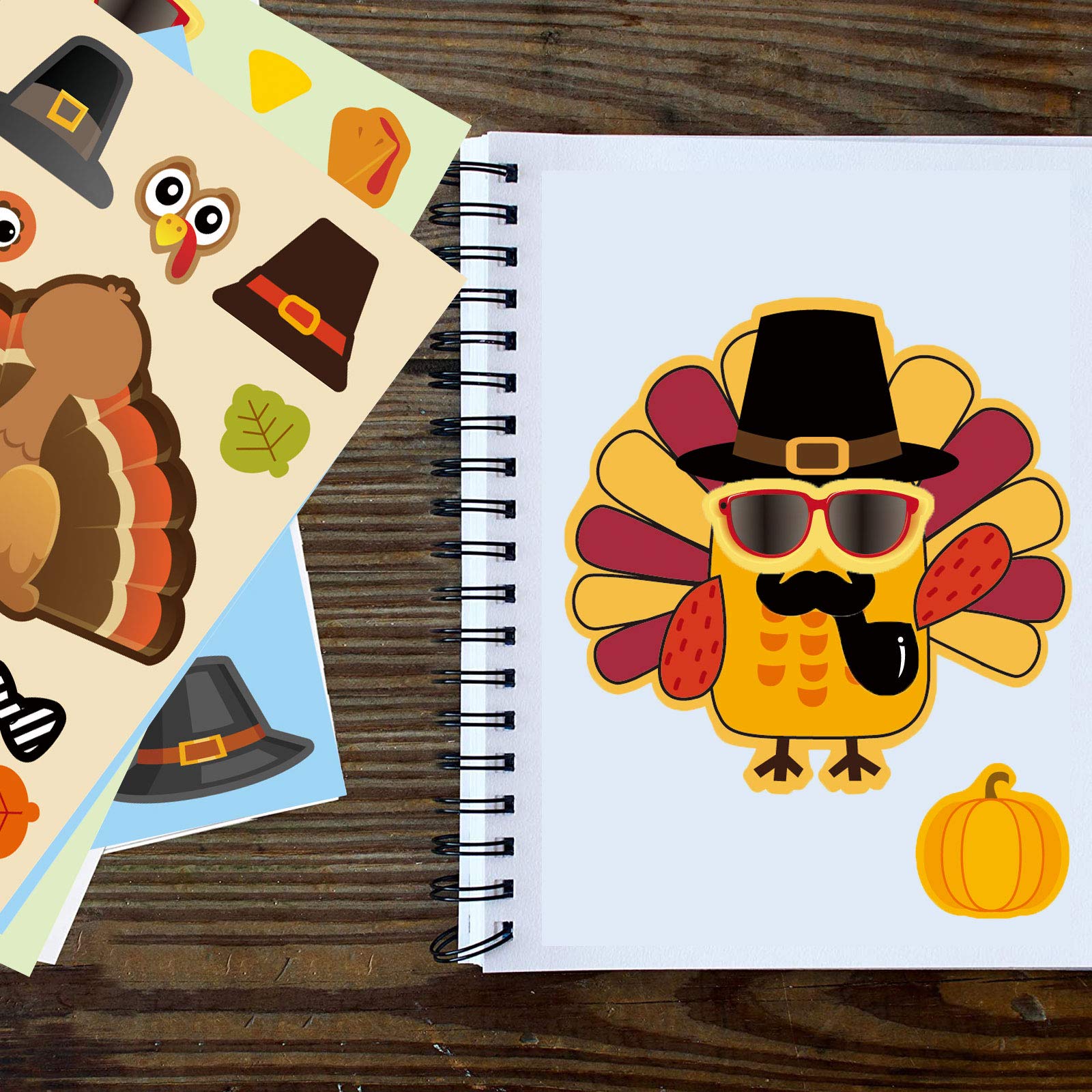 Make-A-Turkey Stickers Thanksgiving Party Favors Supplies 368pcs-DIY Stickers for Kids Turkey Games Crafts Stickers Autumn Fall Harvest Halloween Thanksgiving Decorations 32 Sheets
