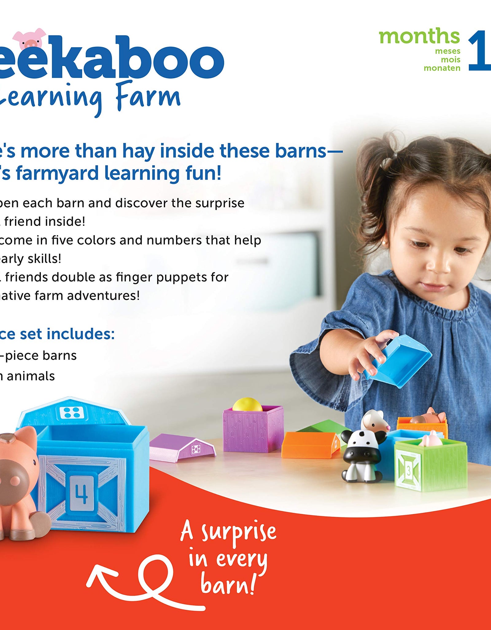 Learning Resources Peekaboo Learning Farm, Counting, Matching & Sorting Toy, Toddler Finger Puppet Toy, Farm Animals Toys, Fine Motor Games, 10 Piece Set, Ages 18 mos+