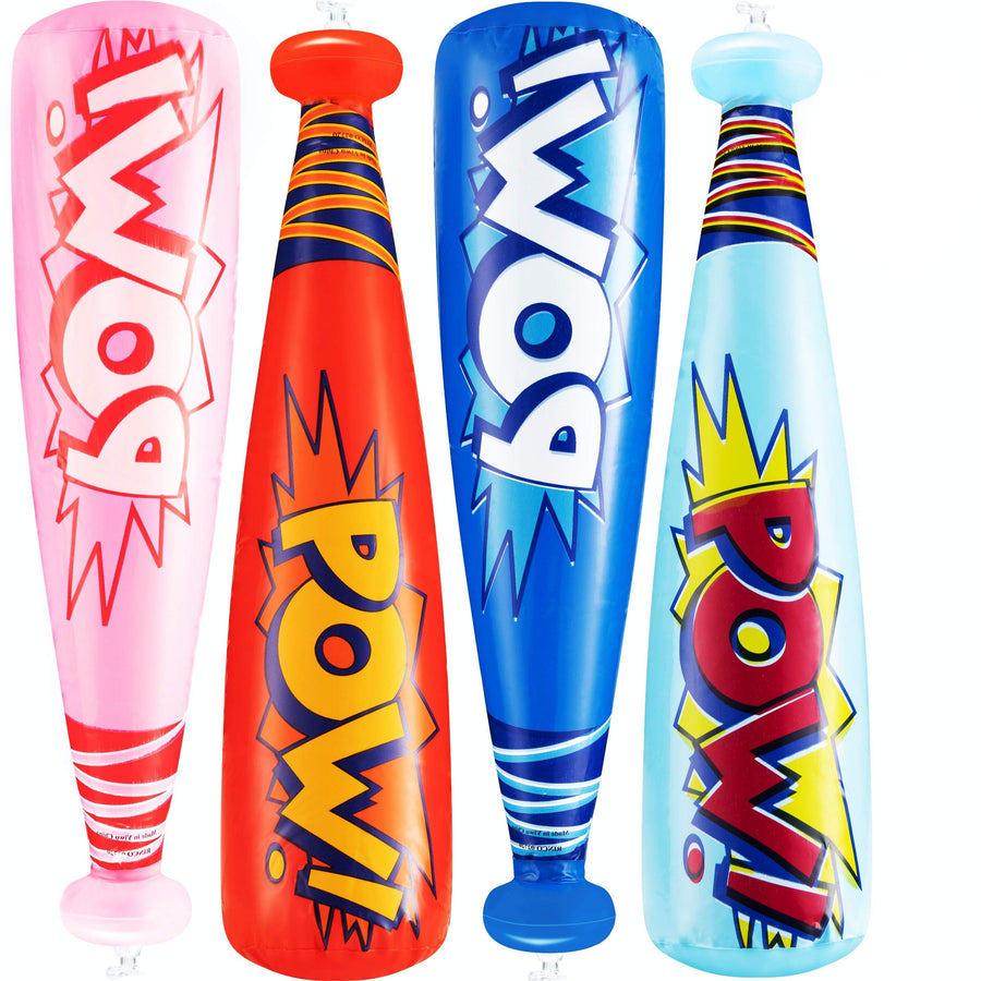 Bedwina Pow Inflatable Baseball Bats - (Pack of 12) Oversized 20 Inch Inflatable Toy Bat, Carnival Prizes, Goodie Bag Favors or Superhero Birthday Party Prizes for Kids