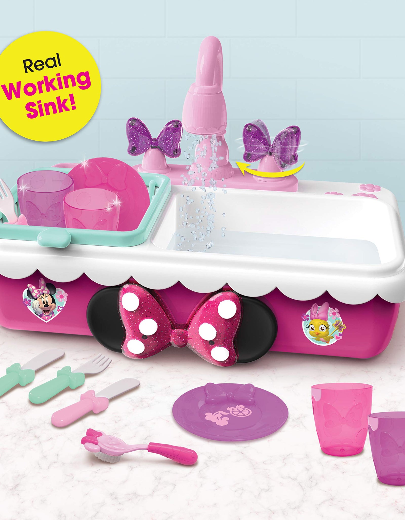 Minnie's Happy Helpers Magic Sink Set, Pretend Play Working Sink, Kids Kitchen Set Toys, by Just Play