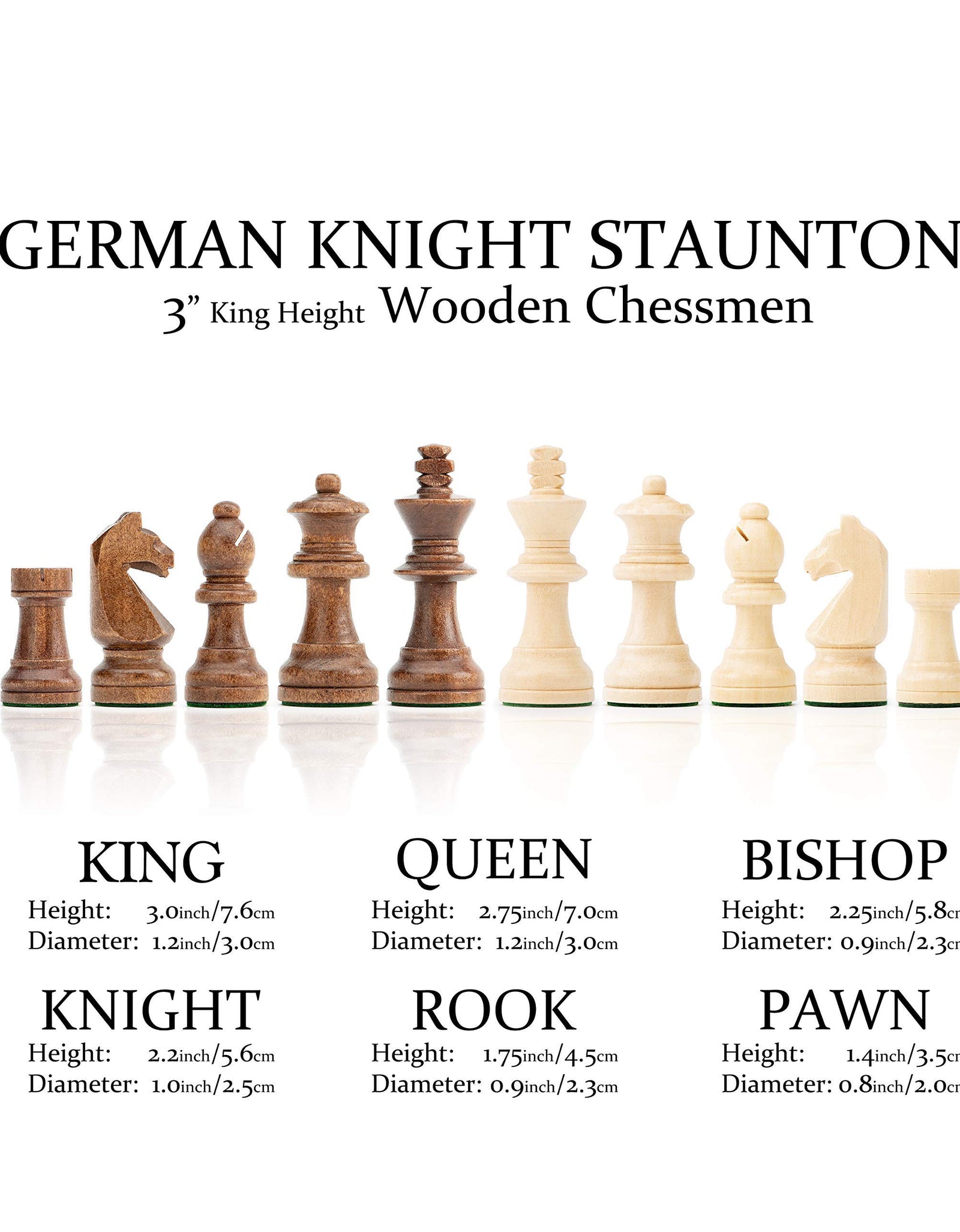 A&A 15" WOODEN CHESS & CHECKERS / Storage Drawer / 3" King Height German Knight Staunton Chess Pieces / Walnut Box w/Walnut & Maple Inlay / 2 Extra Queen / Classic 2 in 1 Board Games