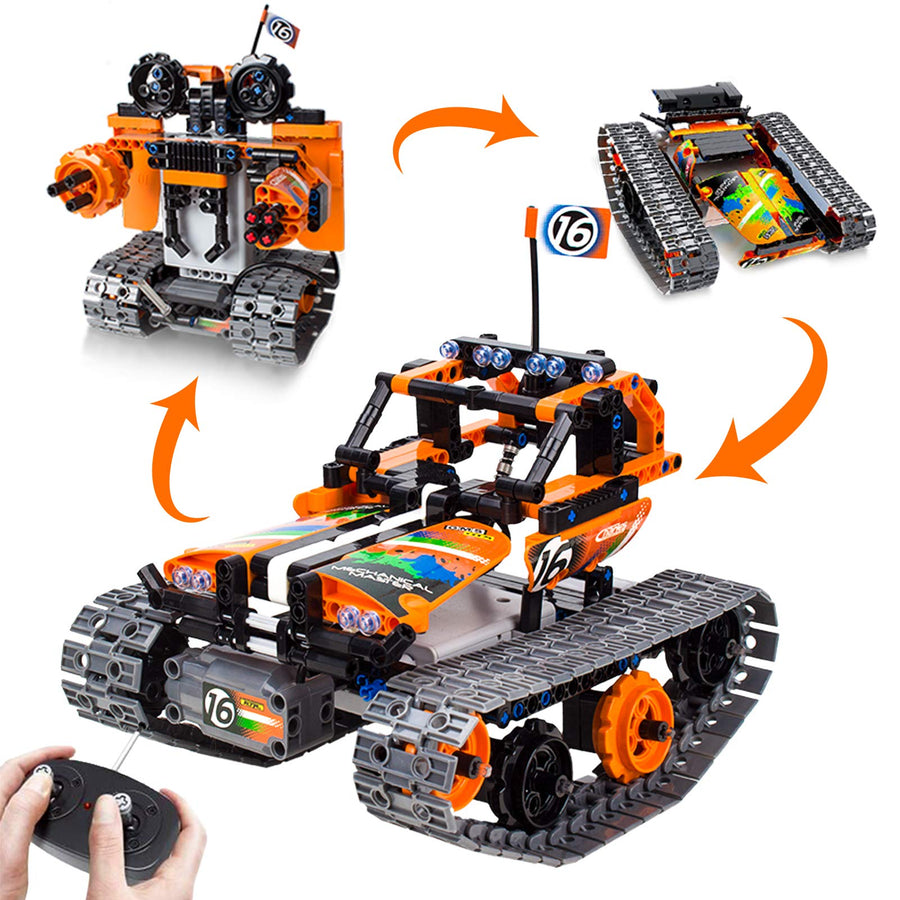 3-in-1 STEM Remote Control Building Kits-Tracked Car/Robot/Tank, 2.4Ghz Rechargeable RC Racer Toy Set Gift for 8-12,14 Year Old Boys and Girls, Best Engineering Science Learning Kit for Kids (392pcs)