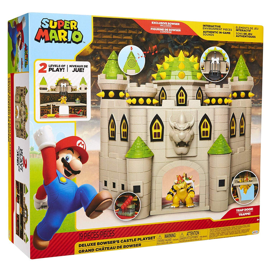 Super Mario 400204 Nintendo Bowser's Castle Super Mario Deluxe Bowser's Castle Playset with 2.5" Exclusive Articulated Bowser Action Figure, Interactive Play Set with Authentic In-Game Sounds