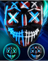 LED Purge Mask Halloween Costume - 3 Modes Scary Light Up Mask for Men Women Kids Glowing Mask for Halloween Cosplay

