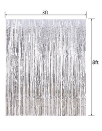 Fecedy 2pcs 3ft x 8.3ft Silver Metallic Tinsel Foil Fringe Curtains Photo Booth Props for Birthday Wedding Engagement Bridal Shower Baby Shower Bachelorette Holiday Celebration Party Decorations
