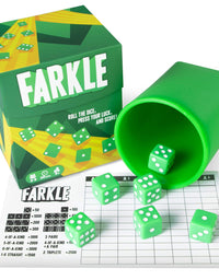 Brybelly Farkle: The Classic Family Dice Game | Set Includes Dice Cup, Set of 6 Green Dice, 25 Scorecards, and Storage Box

