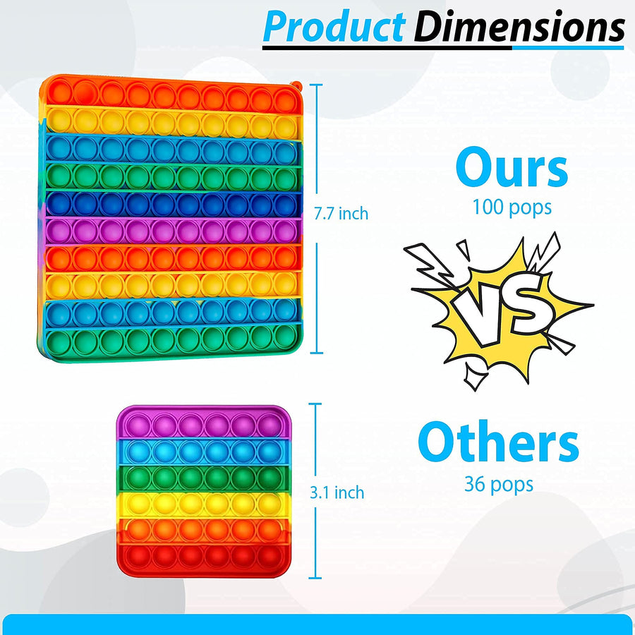 Big Pop It Fidget Toys Pop Its Jumbo 100 Bubbles Popit Popits Poppet Push Pop Bubble Fidget Popping Sensory Toys Giant Fidget Popper Toy Rainbow Fidget Poppers Mega Huge Large, 8 Inch for Boys Girls