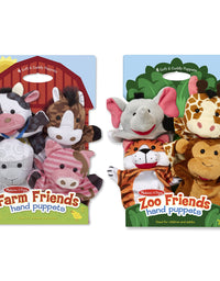 Melissa & Doug Animal Hand Puppets (Set of 2, 4 animals in each) - Zoo Friends and Farm Friends
