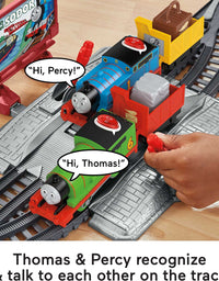 Thomas & Friends Talking Thomas & Percy Train Set, motorized train and track set for preschool kids ages 3 years and older
