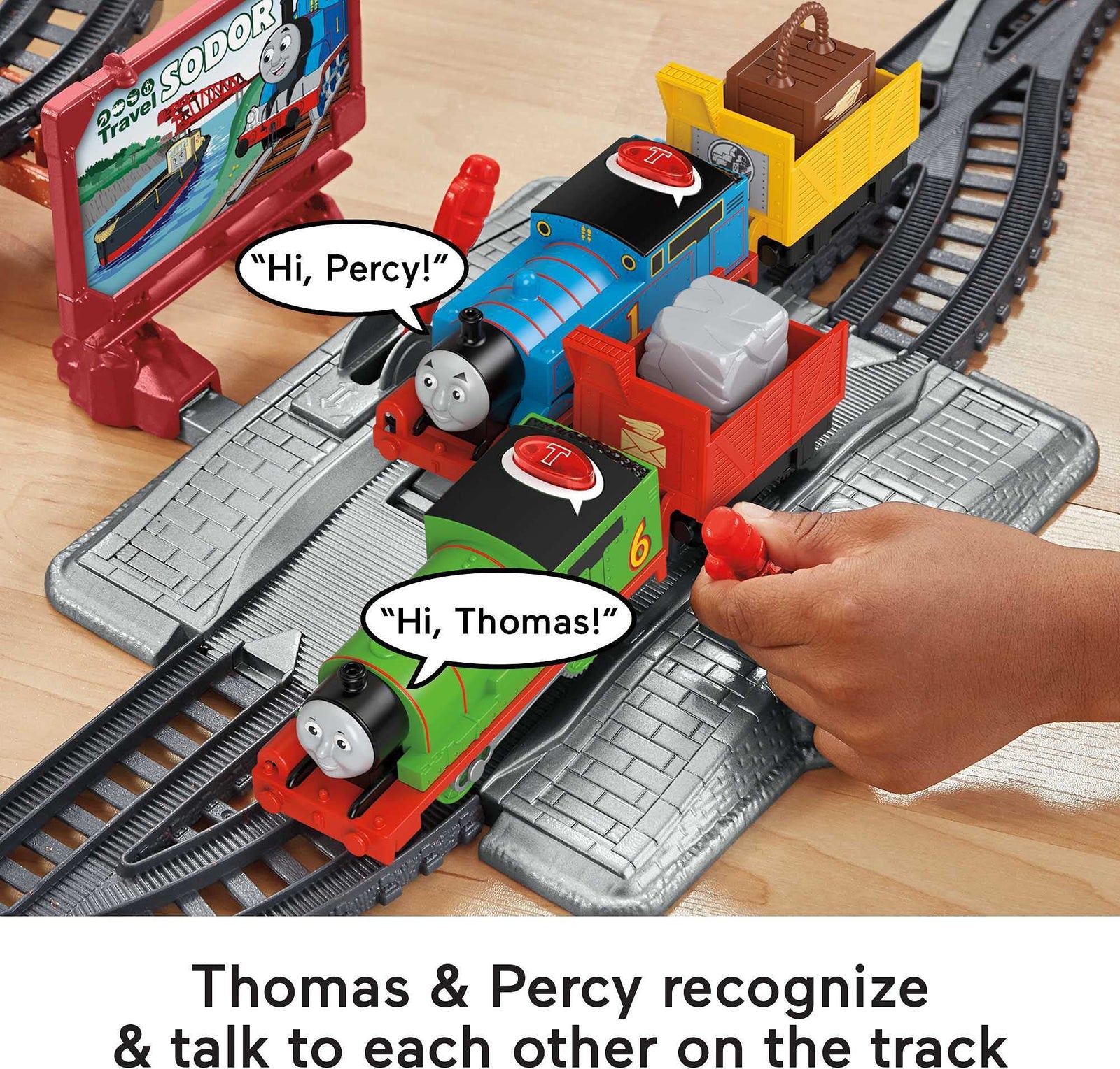 Thomas & Friends Talking Thomas & Percy Train Set, motorized train and track set for preschool kids ages 3 years and older