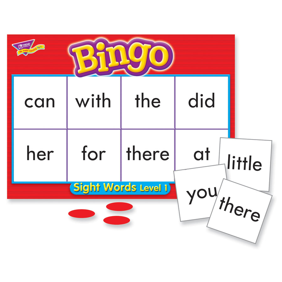 Sight Words Bingo - Language Building Skill Game for Home or Classroom (T6064), Build Vocabulary with 46 Most-Used Words, 3 - 36 players, Age 5 and up, Cover the Spaces Needed to Win & Call Bingo