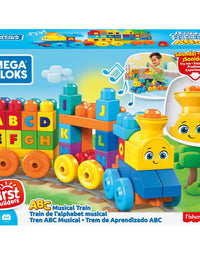 Mega Bloks First Builders ABC Musical Train with Big Building Blocks, Building Toys for Toddlers (50 Pieces)
