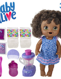 Baby Alive Magical Mixer Baby Doll Berry Shake with Blender Accessories, Drinks, Wets, Eats, Black Hair Toy for Kids Ages 3 and Up
