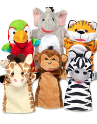 Melissa & Doug Safari Buddies Hand Puppets, Set of 6 (Elephant, Tiger, Parrot, Giraffe, Monkey, Zebra)
