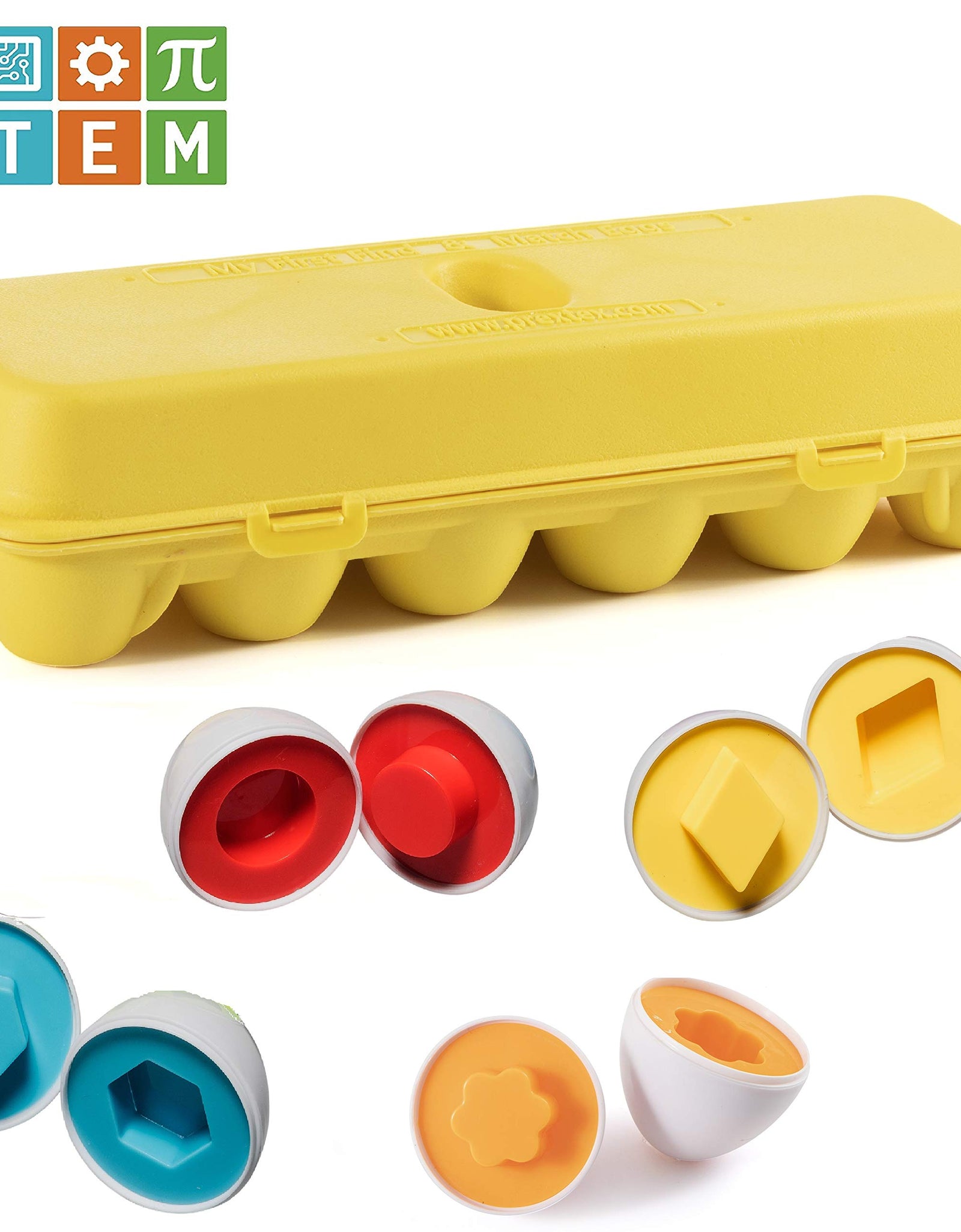 Prextex My First Find and Match Easter Matching Eggs with Yellow Eggs Holder - STEM Toys Educational Toy for Kids and Toddlers to Learn About Shapes and Colors Easter Gift