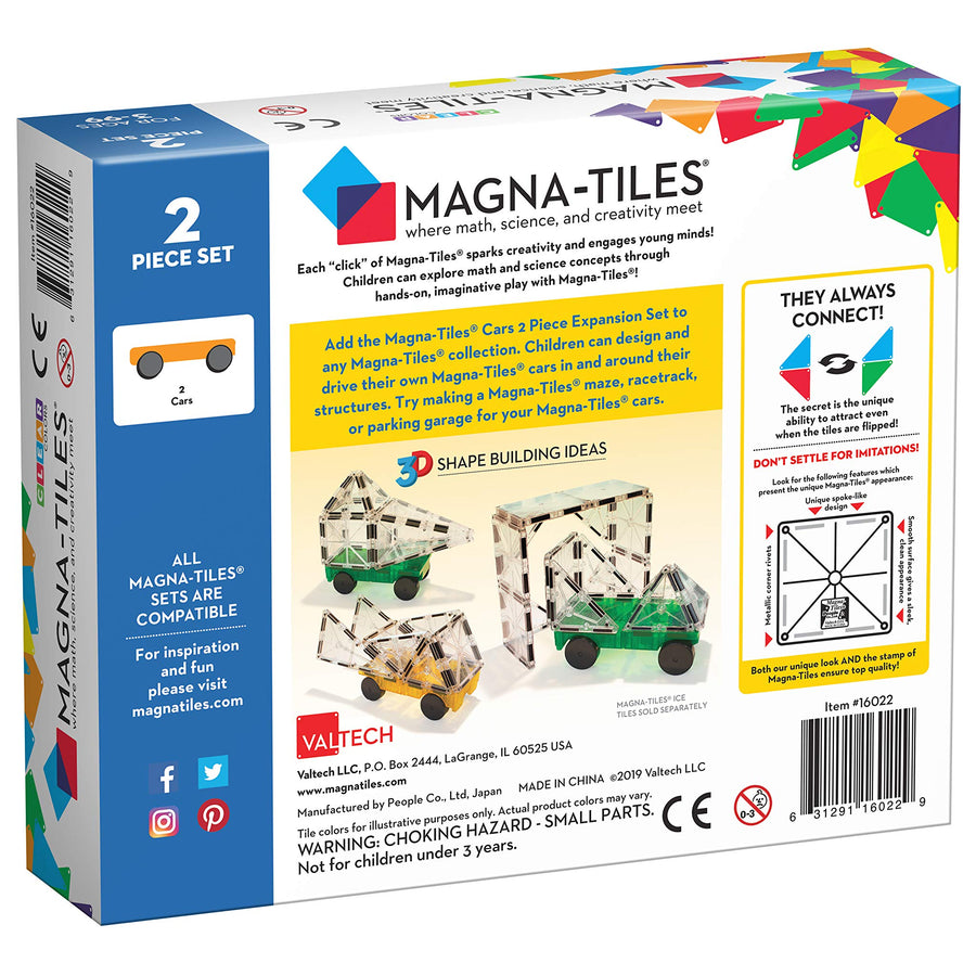 Magna-Tiles Cars Expansion Set, The Original Magnetic Building Tiles For Creative Open-Ended Play, Educational Toys For Children Ages 3 Years + (2 Pieces)